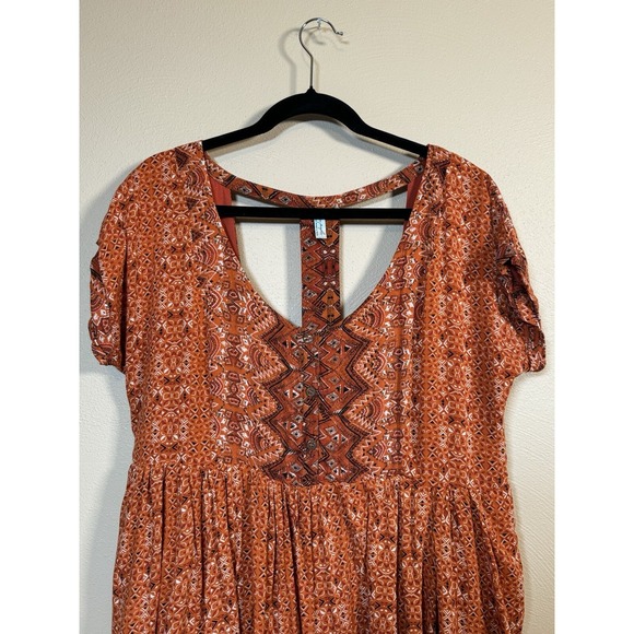 Free People Women's Sundown Babydoll Dress T Back Scoop Neck Lined Boho Orange L - Picture 3 of 15